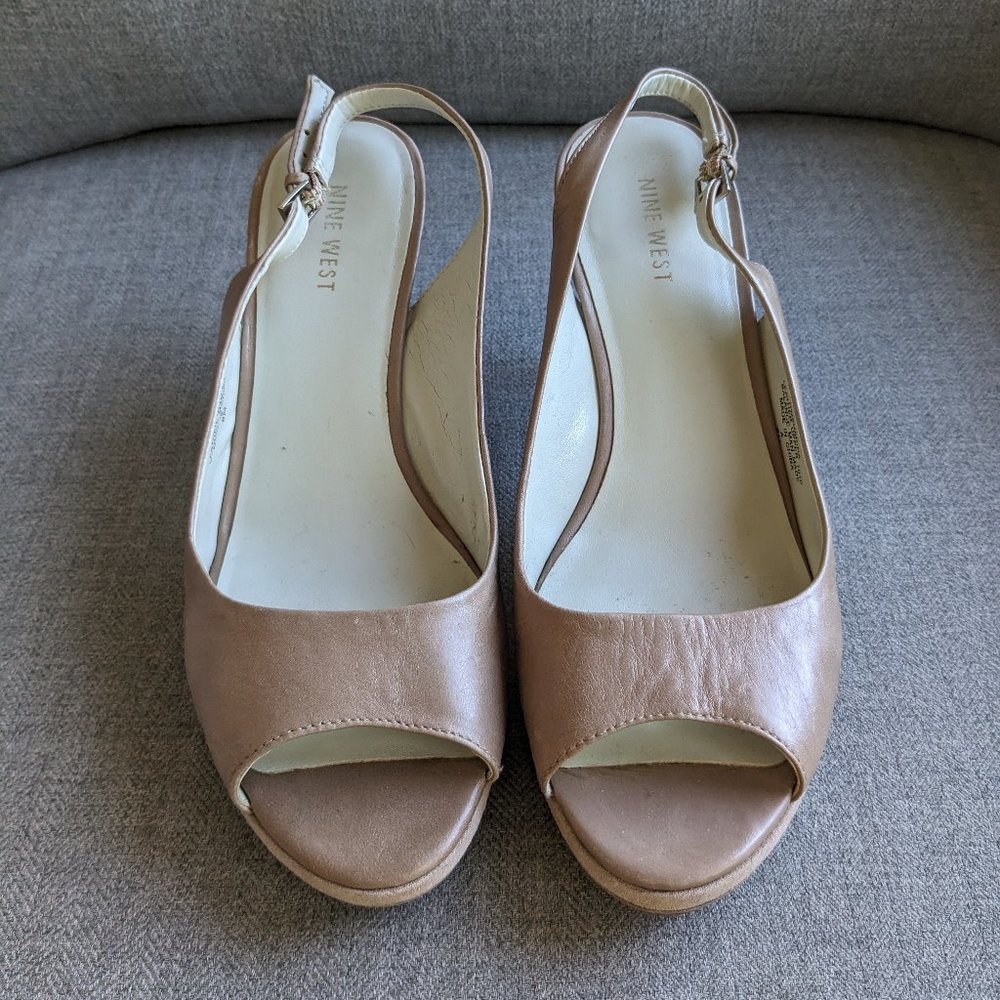 Nine West Nude Peep Toe Platform Heels